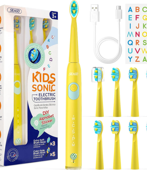 Rechargeable Kids Electric Toothbrush 2 Min Timer, 8 Brush Heads, Ages 3-12