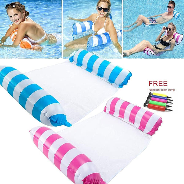 Ousinby Pool Float Hammock 2-Pack, Inflatable Chair Bed Lounge + Pump Pink Blue