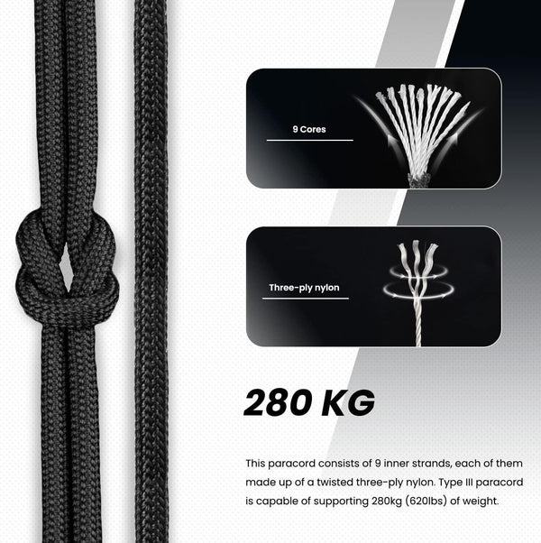 Abma Cord 4mm Paracord 15m, 9-Strand Nylon for Camping & Survival, Black Outdoor