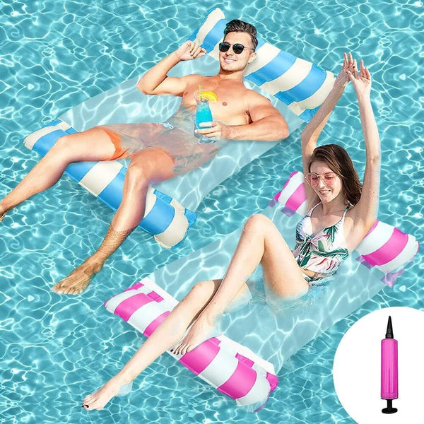 Ousinby Pool Float Hammock 2-Pack, Inflatable Chair Bed Lounge + Pump Pink Blue