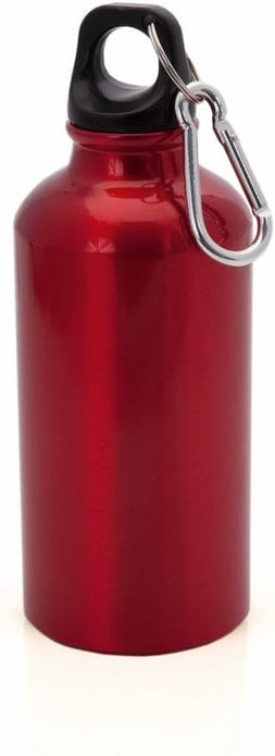 Aluminium 400ml Water Bottle (Red) with Screw Cap & Carabiner