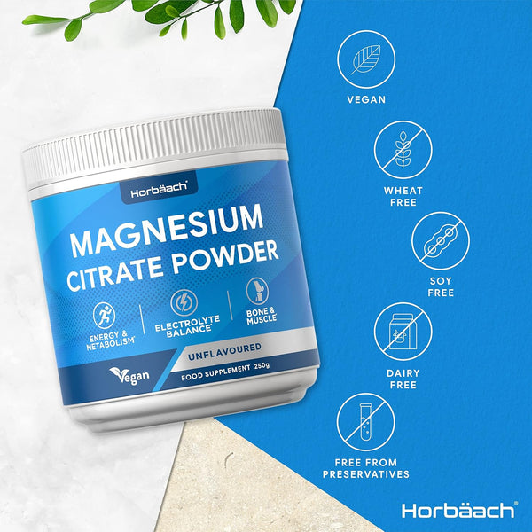 Horbaach Magnesium Citrate Powder 250g  High Strength  Vegan  EXP 06/25
