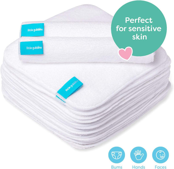 Little Gubbins 20-Pack Reusable Cotton Terry Baby Wipes