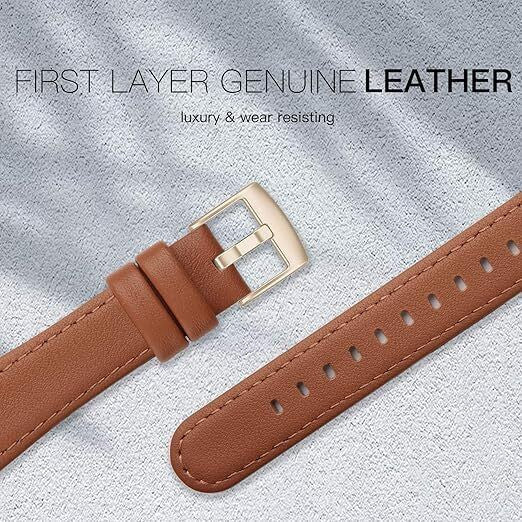 Tuocal Leather Strap for Fitbit Versa 4/3/Sense, Soft Genuine Brown Replacement