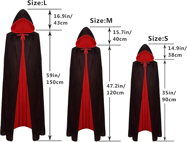 Halloween Vampire Cloak Capes, Unisex Reversible Hooded Vampire Witch Capes for Adult Kids - Rebx.co.uk