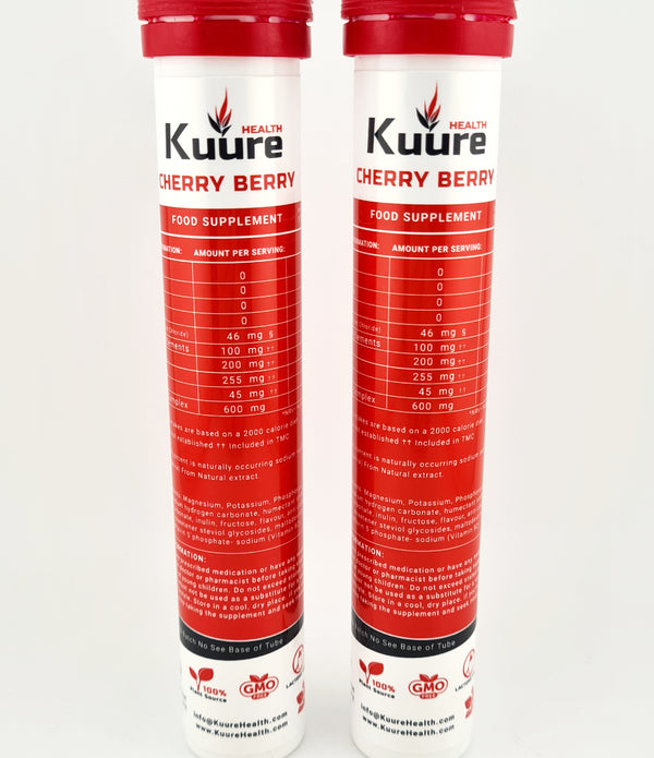 Kuure Plant Derived Sizzling Minerals , Effervescent / Cherry 2 x Tubes 30 tabs - Rebx.co.uk