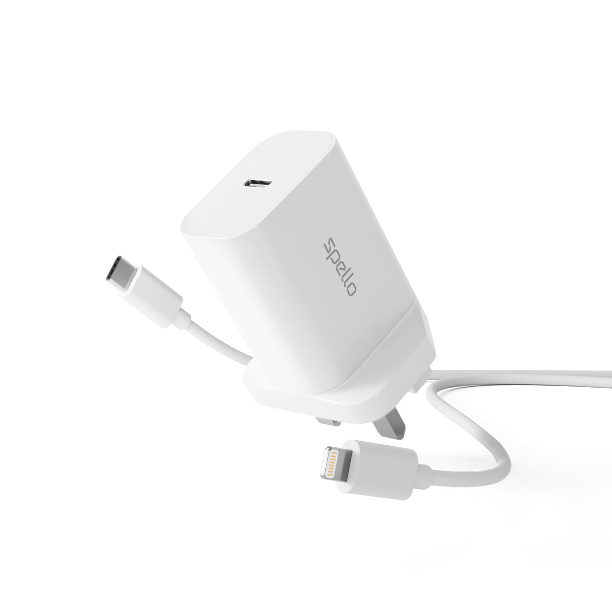 Spello 20W Plug Adapter With Apple Compatible Charging Cable - White - 1.2m 