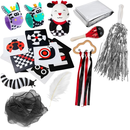 12pcs Sensory Kit, Newborn Toys Black and White Sensory Cards, Baby Sensory Toy