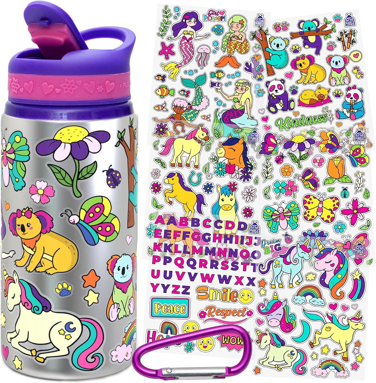 PURPLE LADYBUG Decorate Your Own Water Bottle for Kids - Girls Birthday Gifts