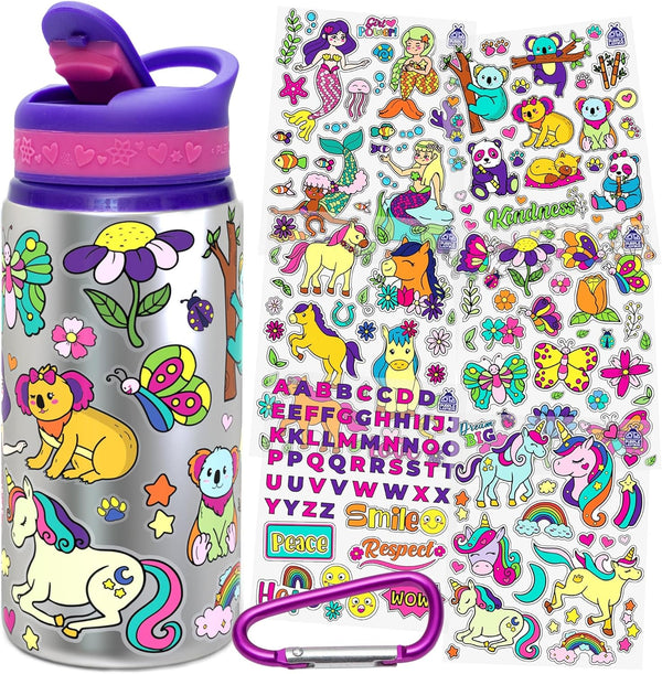 PURPLE LADYBUG Decorate Your Own Water Bottle for Kids - Girls Birthday Gifts - Rebx.co.uk