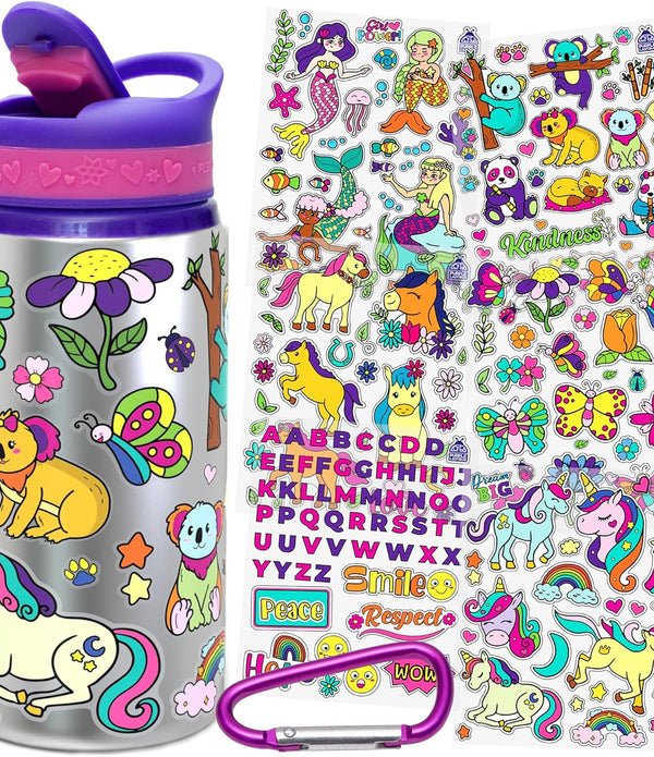 PURPLE LADYBUG Decorate Your Own Water Bottle for Kids - Girls Birthday Gifts - Rebx.co.uk