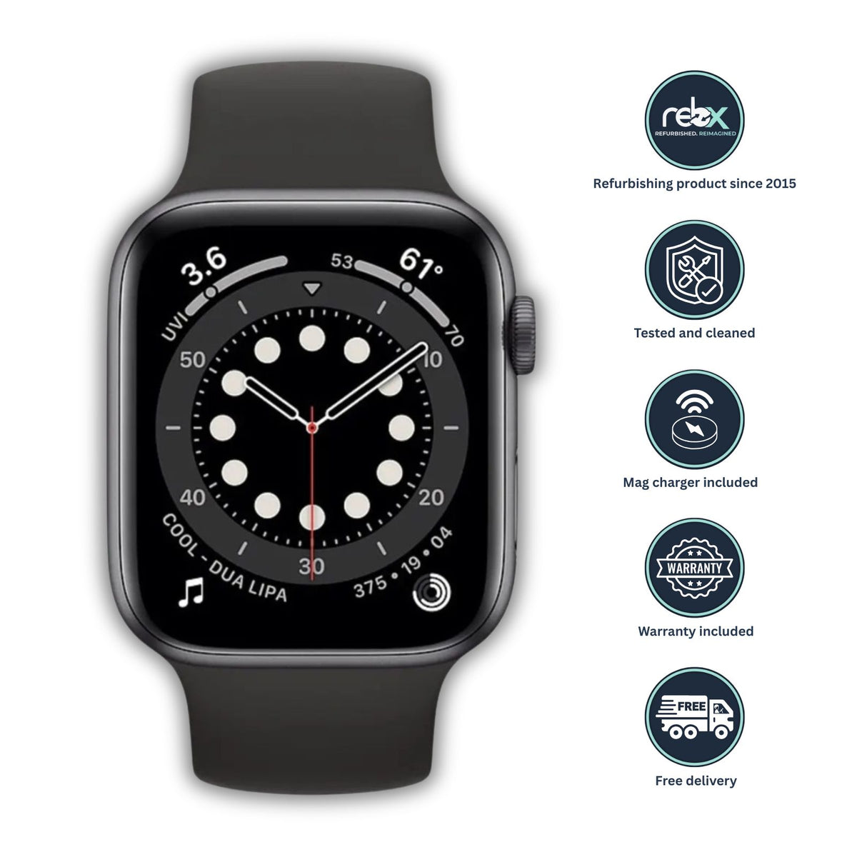 Apple Watch Series 6 (GPS, 44mm) Space Grey Case + Black Sport Band