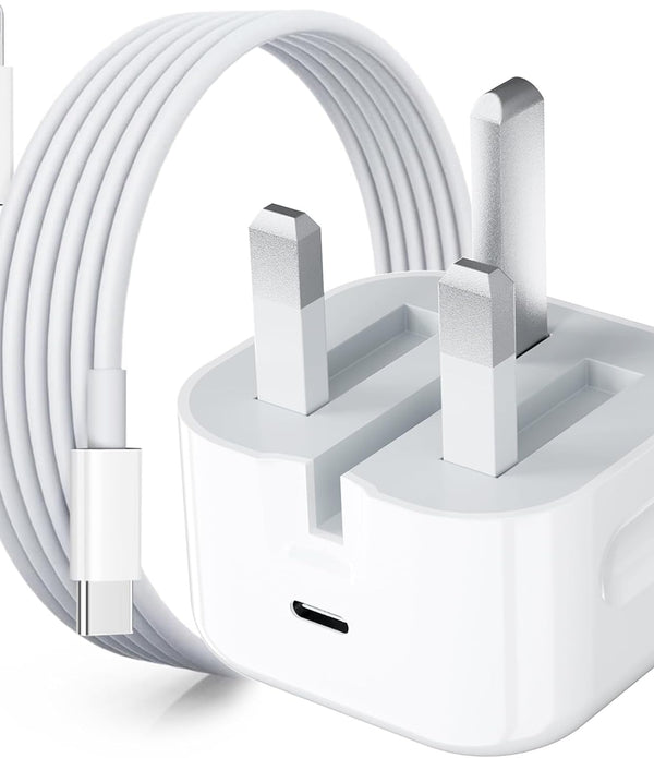 USB-C 20W Power Adapter - with 1M Fast Charging Cable - White - NEW - Rebx.co.uk