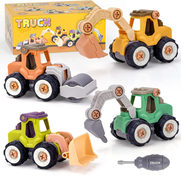 Toy Cars for 2 3 4 Year Old Boys, Construction Toys for Kids Age 2-5, Tractor Digger Building Educational Toy Sets for 2-5 Year Old Children Xmas Birthday Gift for Boys Girls Age 1 2 3 - Rebx.co.uk