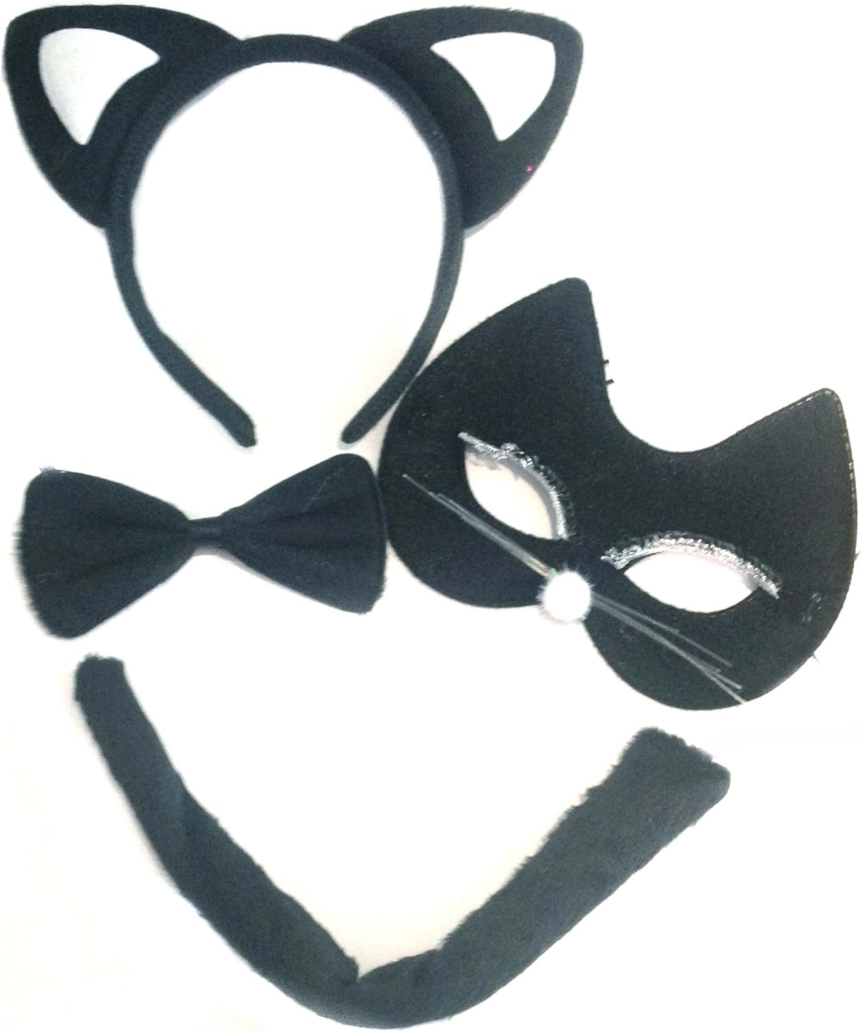 Black Cat Costume Halloween Animal Fancy Dress Black Ears Tail Mask Bow Tie Kitten