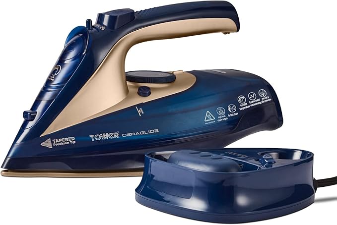 Tower T22008BLG CeraGlide Cordless Steam Iron, Blue and Rose Gold 