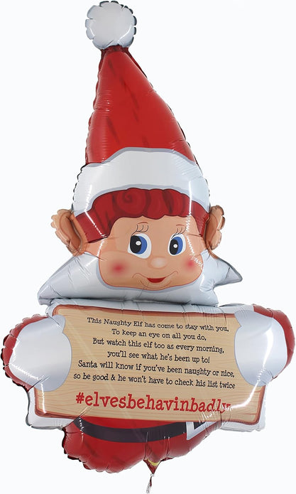 Elves Behavin' Badly Naughty Elf Christmas Shaped Foil Balloon - Inflate with Air or Helium - Rebx.co.uk