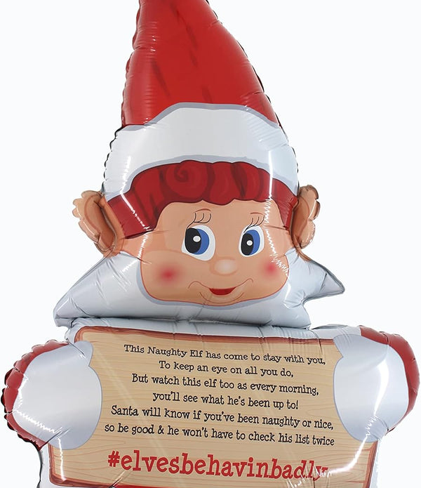 Elves Behavin' Badly Naughty Elf Christmas Shaped Foil Balloon - Inflate with Air or Helium - Rebx.co.uk