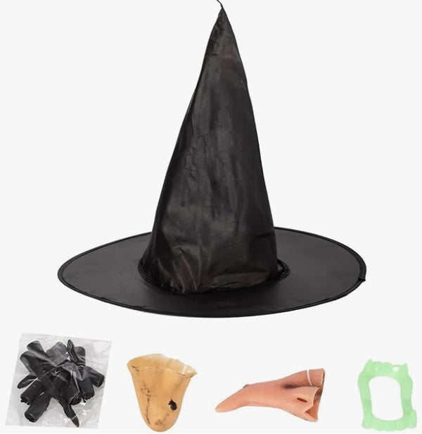 Women's/Kids Witch Halloween Fancy Dress Set (Hat, Nose, Teeth, Chin, Claws) - Rebx.co.uk