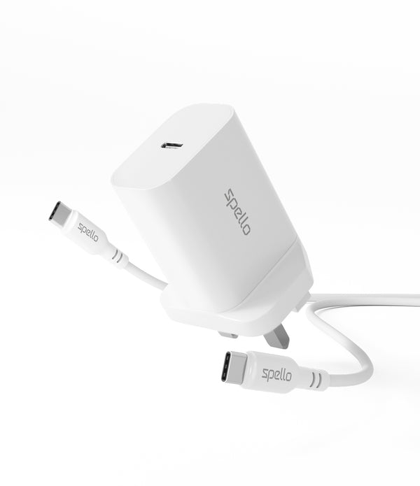 Spello USB-C Bundle, USB-C Cable & 20W PD Charger, 20W Power Delivery 1m - Rebx.co.uk