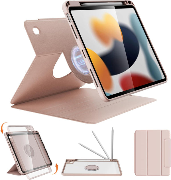 nimin Rotating Case for ipad 2019/2020/2021 (10.2") 7th / 8th / 9th Generation Case with Pencil Holder, Dechable ipad Case 10.2 inch with Foldable Magnetic Stand, Auto Sleep/Wake, 11 Different Positions, Pink - Rebx.co.uk