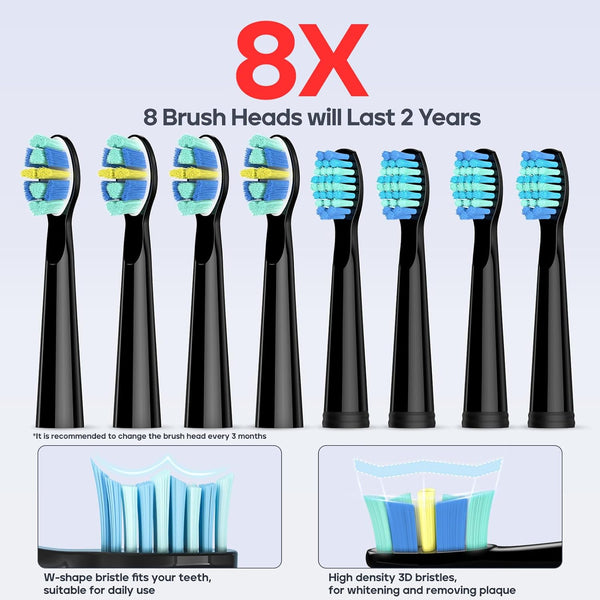 Seago Electric Toothbrush, Rechargeable Power Toothbrush with 8 Brush Heads - Rebx.co.uk