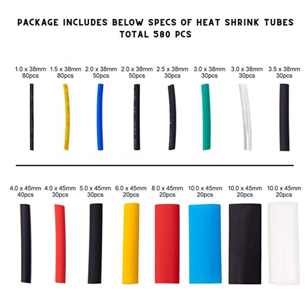 Heat Shrink Tubing - 580 Pcs - Multicolour with Storage Box - NEW - Rebx.co.uk