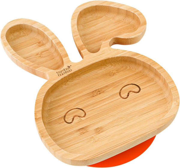 Bamboo Bamboo Baby and Toddler Plate, Suction for Feeding - Bunny, Orange - Rebx.co.uk