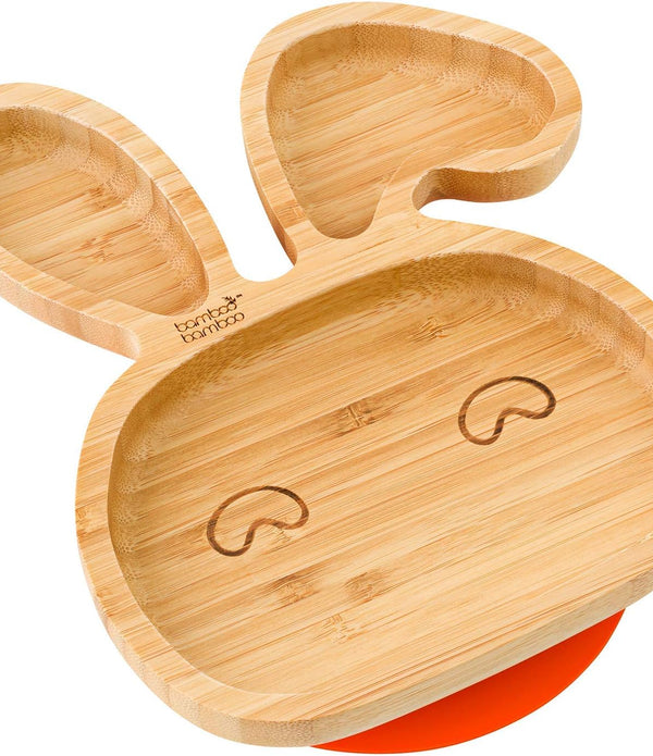 Bamboo Bamboo Baby and Toddler Plate, Suction for Feeding - Bunny, Orange - Rebx.co.uk