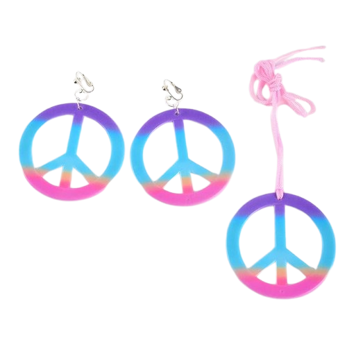 5 Pcs Hippie Costume Set Flower Crown, Sunglasses, Peace Sign Necklace Earrings