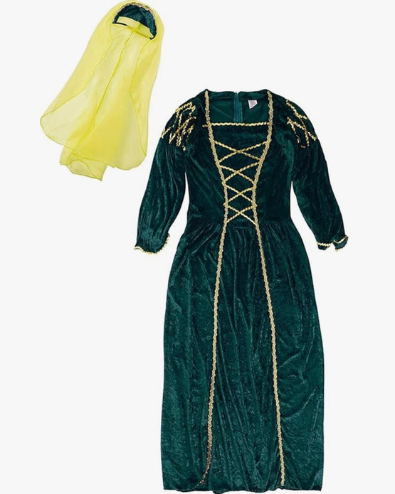 Girls Tudor Queen Fancy Dress Costume - Medieval Princess Dress Shakespearean History with Headpiece - Small - green - Rebx.co.uk