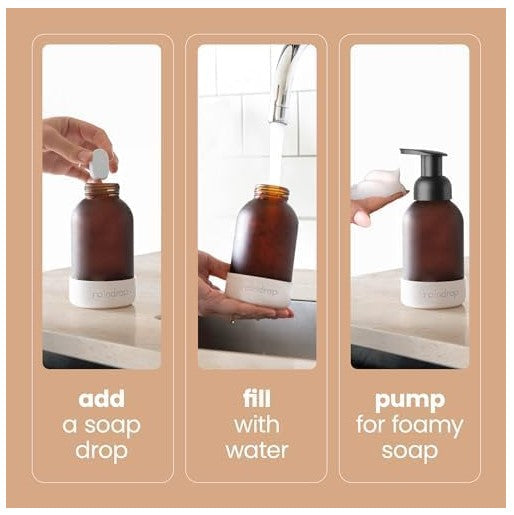 Raindrop Sustainable Hand Soap Starter Pack, 2x Foaming Glass Dispenser Bottles and 8x Eco-friendly Hand Wash Refill Tablets and, Multipack, for Kitchen and Bathroom - Rebx.co.uk