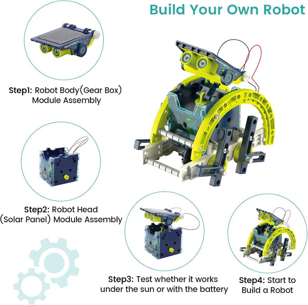 ACELIFE STEM Solar Robot Toy 12-in-1 DIY Building & Science Kit for Kids 8-12