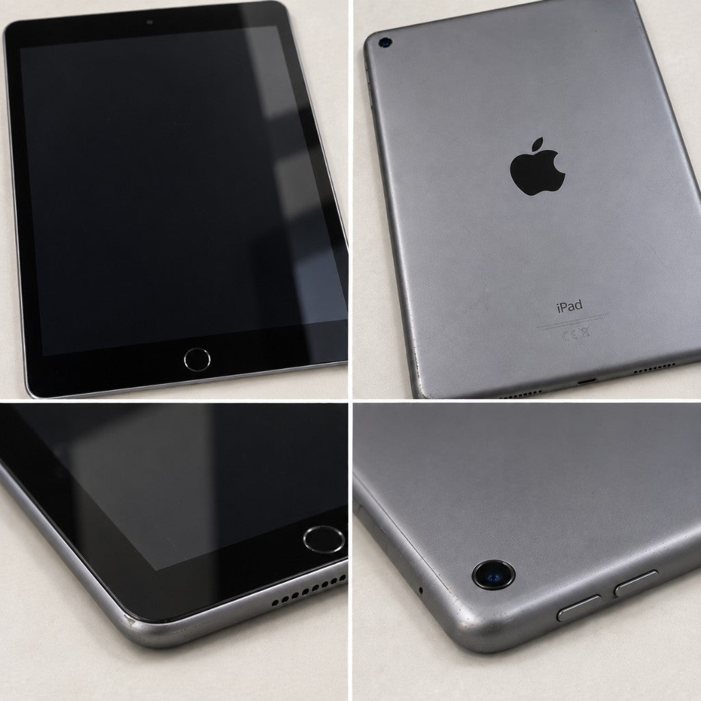 Good condition iPad example: light wear on the screen, back, corner and side buttons