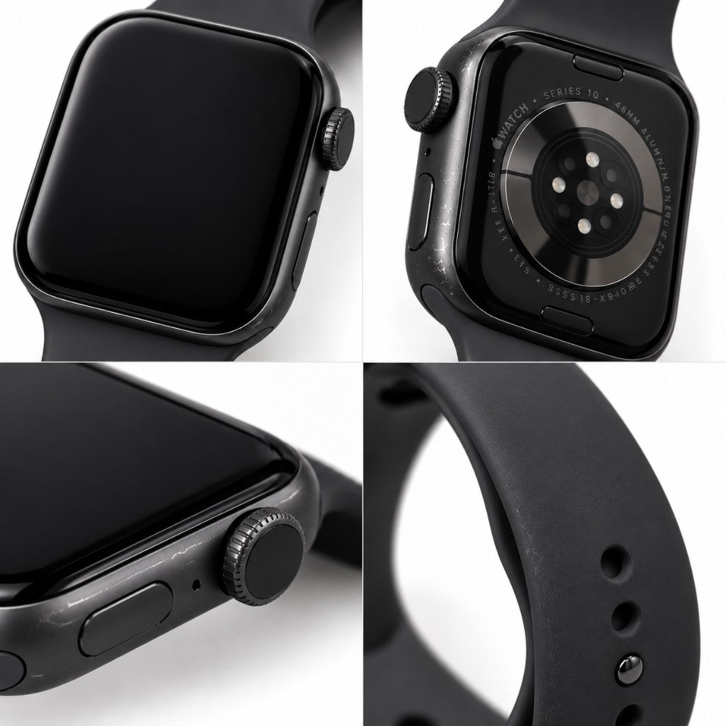 Good condition Apple Watch example: light wear on the screen, case, side button and strap